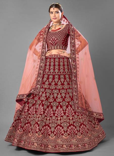 Maroon Colour Arya Design 18 Bridal Wedding Wear Velvet Heavy Embroidery Work Latest Lehenga Choli Collection 7007
